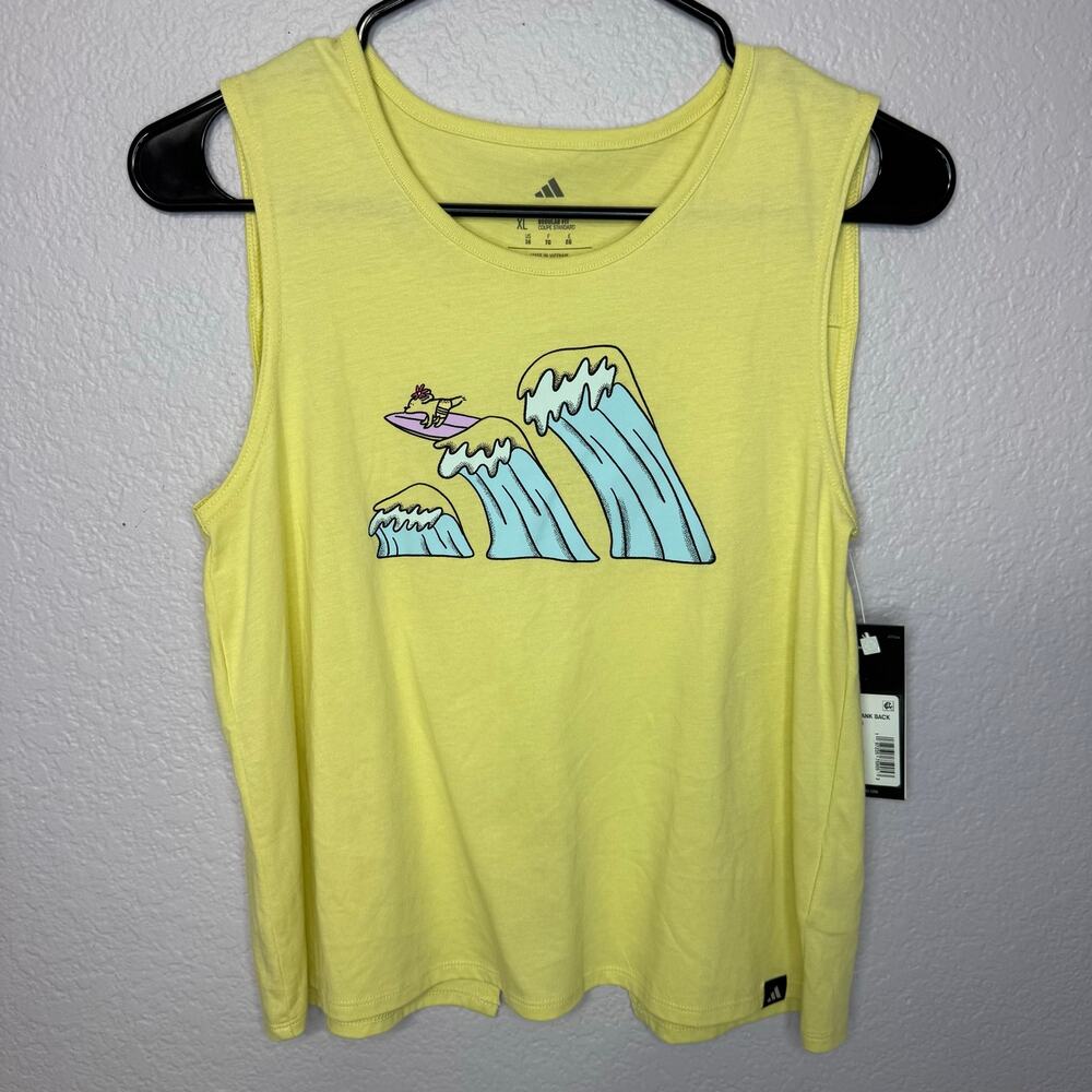 Adidas Girls XL 16 Swing Tank Back Vent Yellow Graphic Tank Top NWT